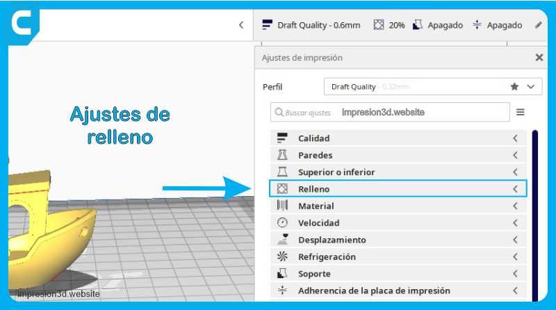 Ajustes de relleno cura en español Impresion3d