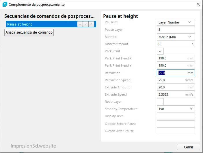 Como imprimir en dos colores con un solo extrusor - Seleccionar Layer number
