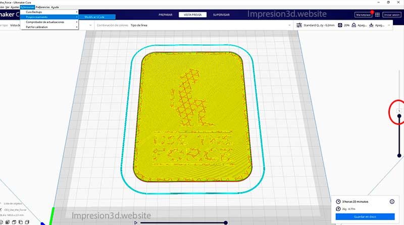 Como imprimir en dos colores con un solo extrusor - Elegir capa a pausar